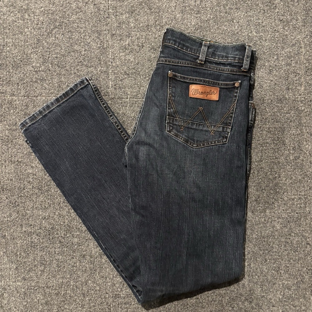 Wrangler Retro Jeans Mens 34x34 (34x33) Blue Slim Straight Dark Wash Denim
